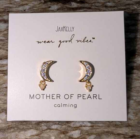 JAXKELLY Gold Crescent Moon Mother Of Pearl Earrings, MSRP $40 - Picture 1 of 1